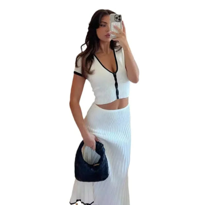 Fashion Vibe™ Long Sleeve – Slim Pleated Dress Set
