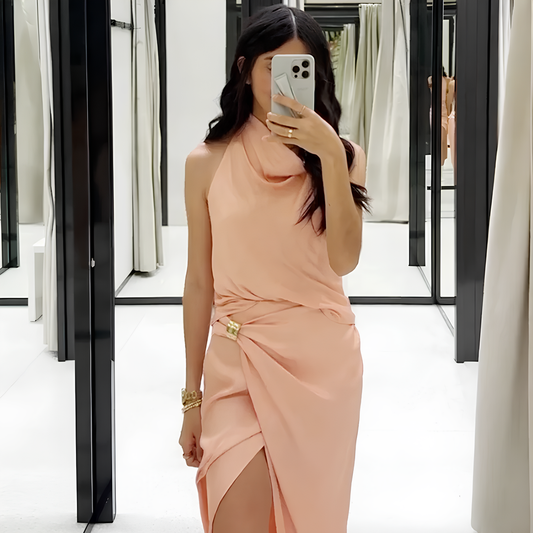 Fashion Vibe™ Soft Satin – Silk Midi Dress